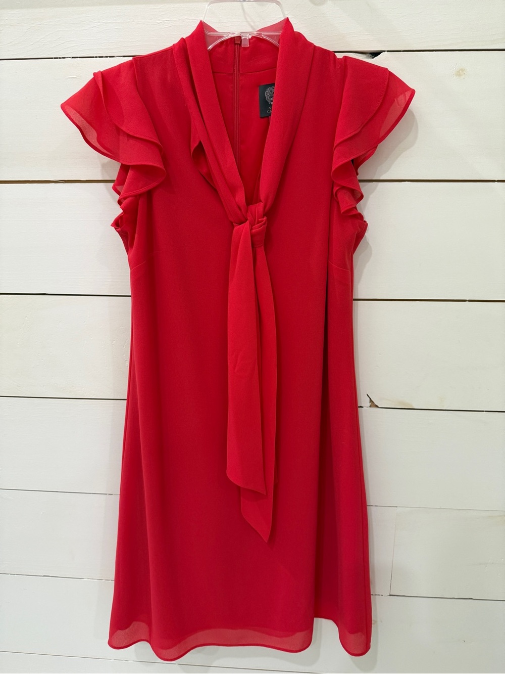 Vince Camuto Red Tie-Neck Flutter Sleeve Mini Dress
